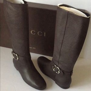 Gucci Riding Boots 8.5/38 1/2 Dark Brown Sachalin
